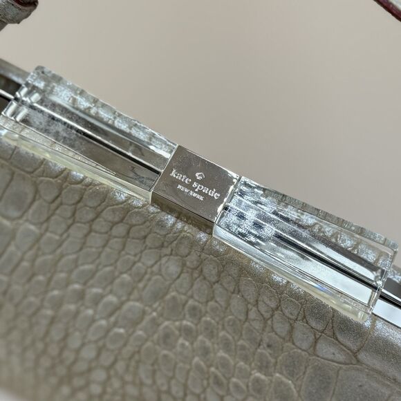 Kate Spade Moon Dance Madeline Satchel Frame Bag, Embossed Gold Suede Crossbody - Picture 7 of 13